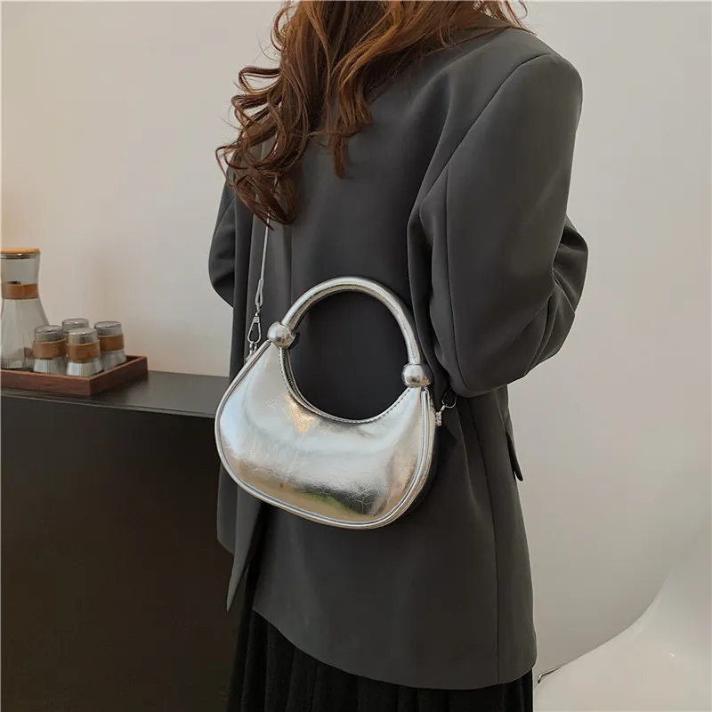 HACIN PU Handbag, Crossbody Bag Regular Women's White/Silver/Black/Laser Silver-6