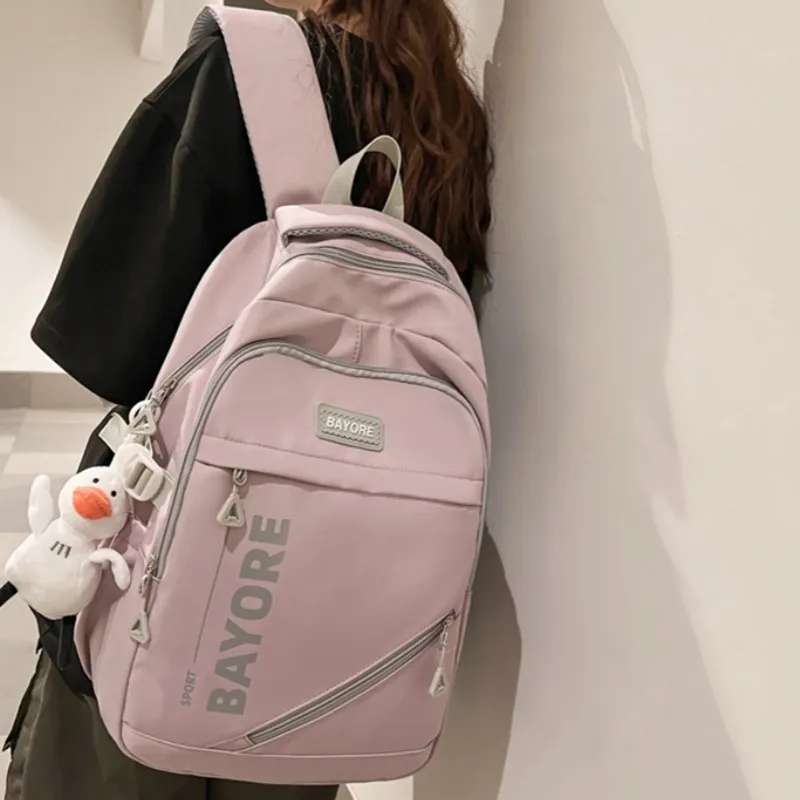HACIN Nylon Backpack Unisex White/Black/Blue/Pink-6