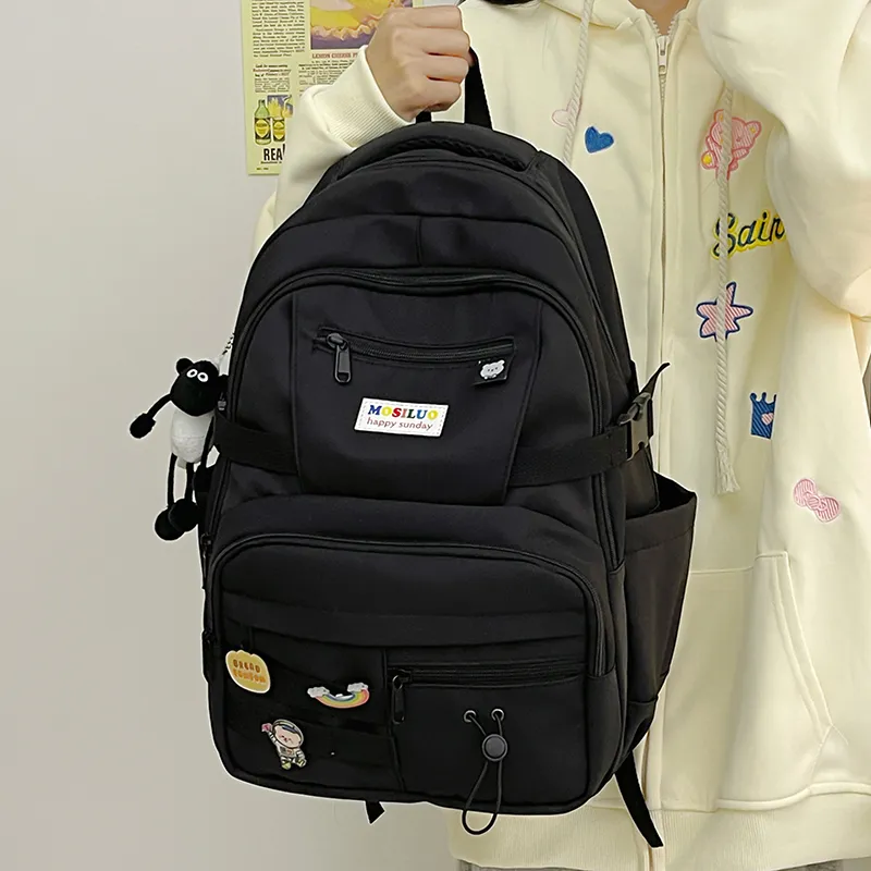HACIN Nylon Backpack Regular Women's Black/Yellow/Blue/Pink-1