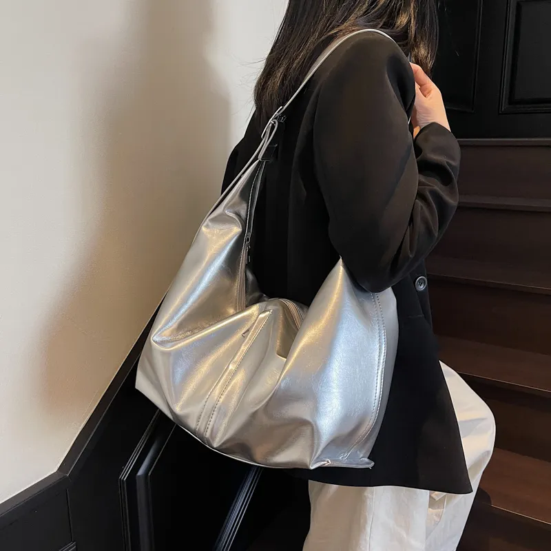 HACIN PU Shoulder Bag Regular Women's White/Silver/Black/Blue/Pink-7