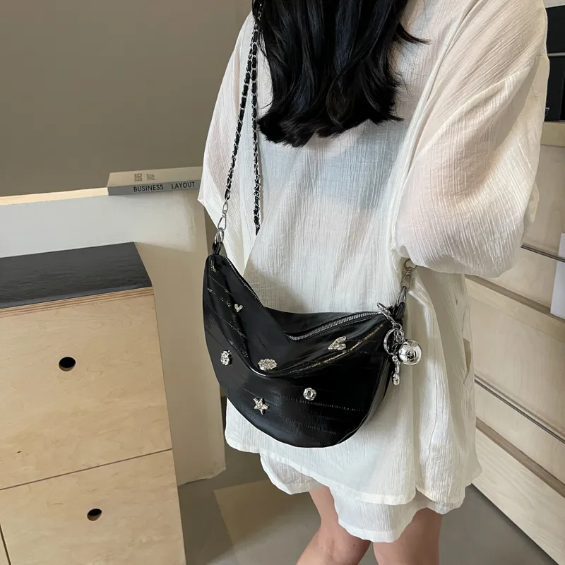 HACIN PU Shoulder Bag, Crossbody Bag Regular Women's Ecru/Silver/Black-13