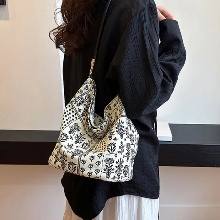 HACIN Nylon Fabric Portable Crossbody Bag Shoulder Bag Women's White/Black-3