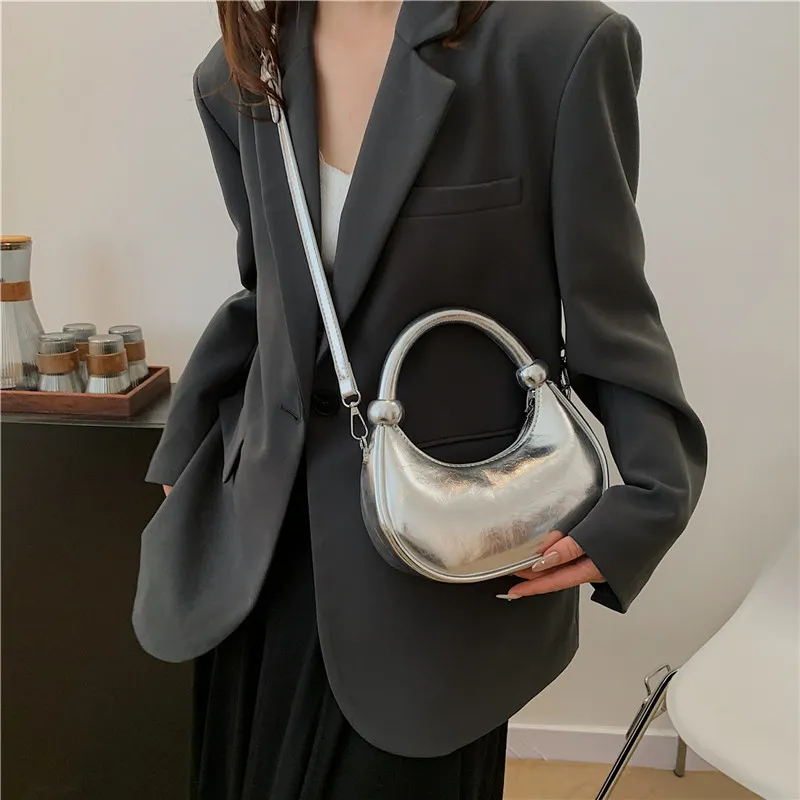 HACIN PU Handbag, Crossbody Bag Regular Women's White/Silver/Black/Laser Silver-4