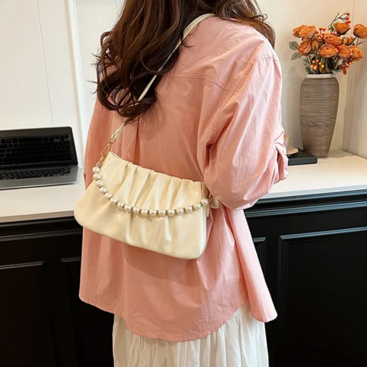 HACIN PU Shoulder Bag Women's White/Ecru/Black/Green/Pink-5