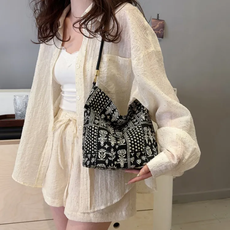 HACIN Nylon Fabric Portable Crossbody Bag Shoulder Bag Women's White/Black-8