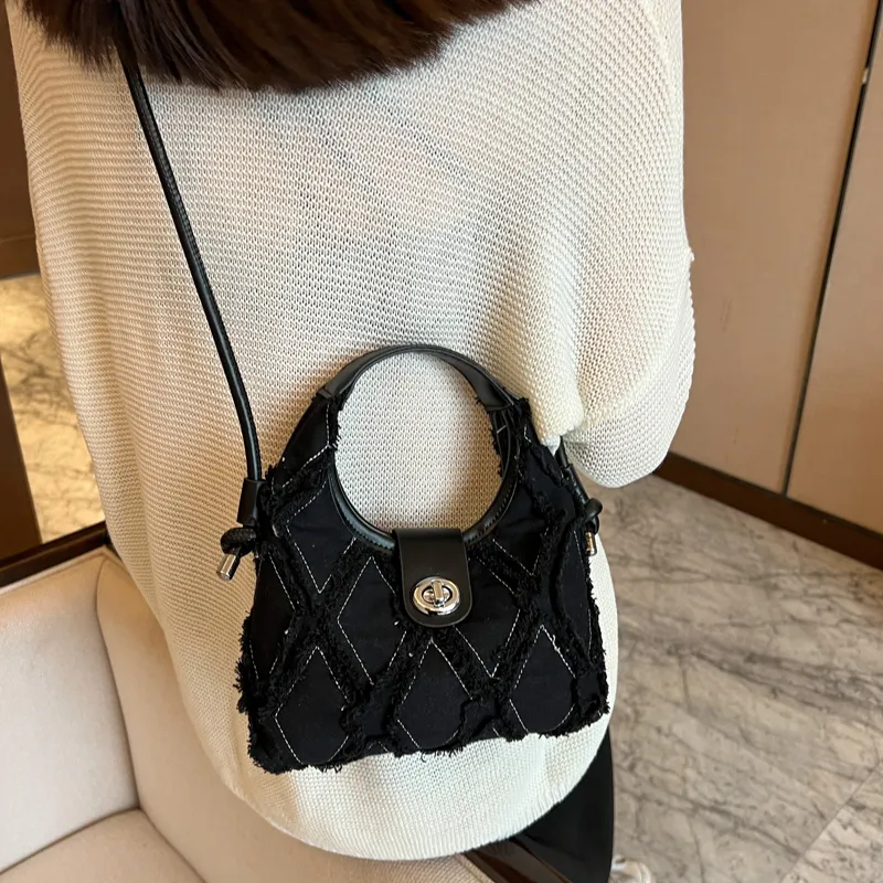 HACIN Denim One Shoulder Handbag Regular Women's Black/White/Blue/Pink-6