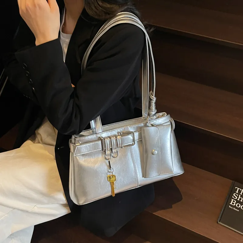 HACIN PU Shoulder Bag Women's Ecru/Silver/Black/Blue/Pink-8