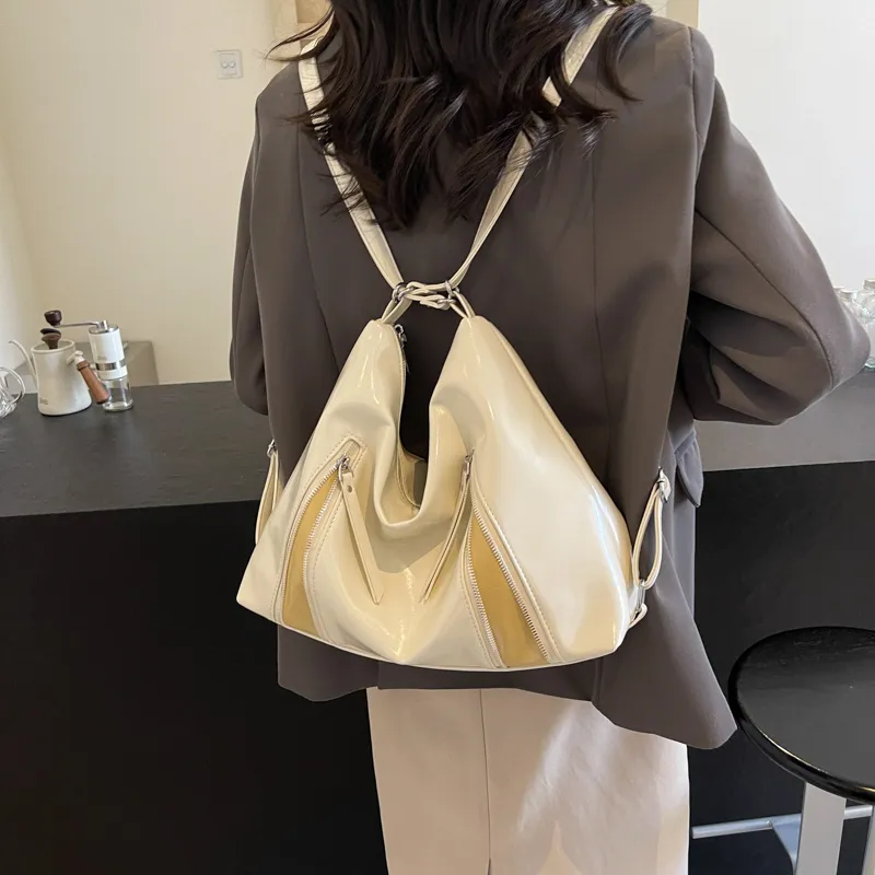 HACIN PU Crossbody Double Shoulder Bag Women's White/Silver/Black-2