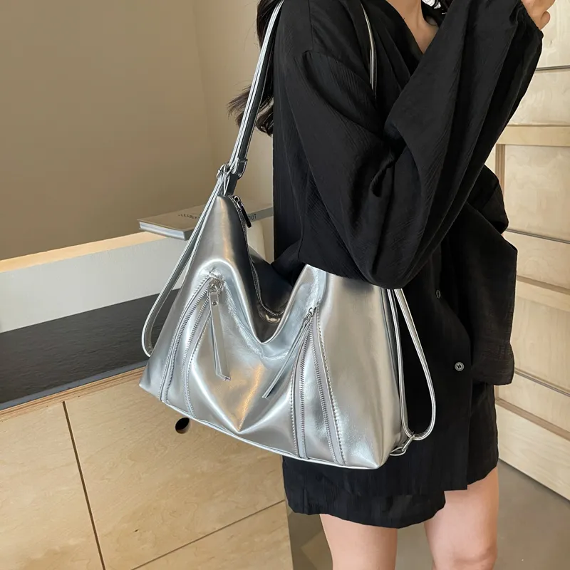 HACIN PU Crossbody Double Shoulder Bag Women's White/Silver/Black-4