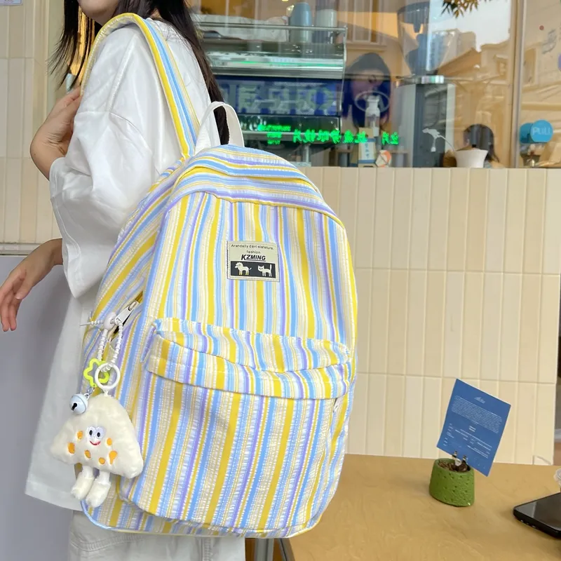 HACIN Nylon Fabric Backpack Women's Pink/Light Yellow/Light Green/Light Blue-2