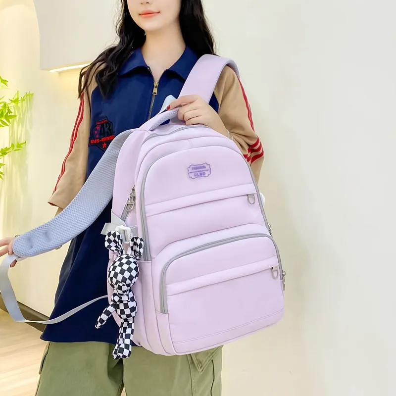 HACIN Nylon Backpack Women's Purple/Black/Khaki/Pink-2