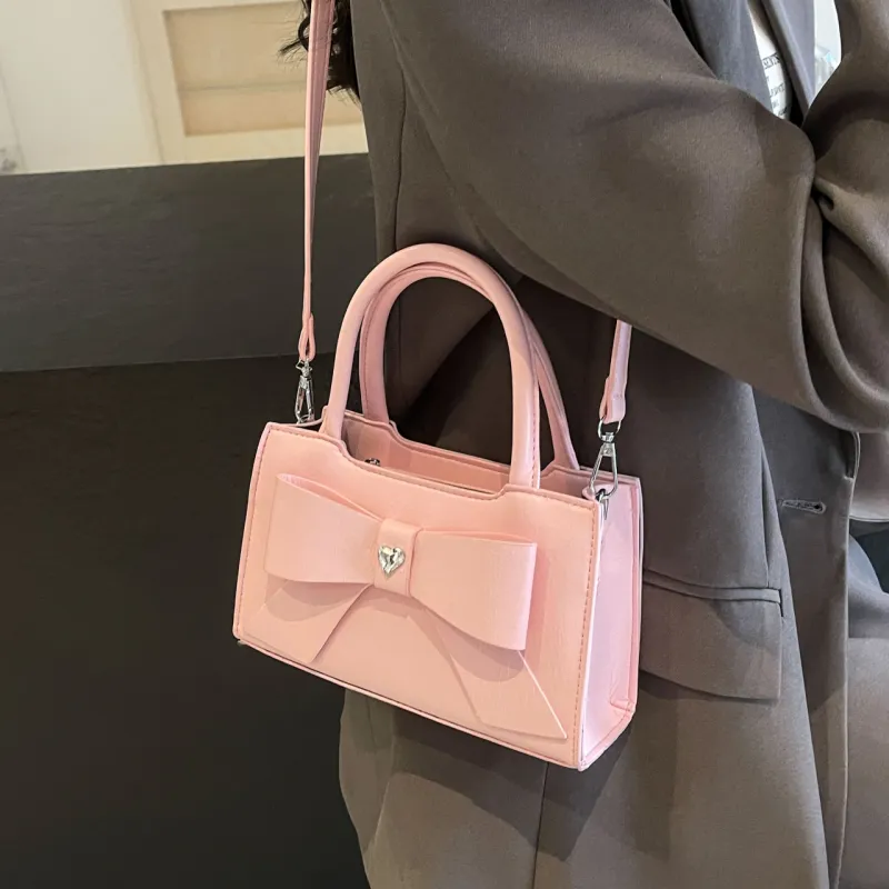 HACIN PU One Shoulder Handbag Regular Women's White/Silver/Pink/Black Blue/Black Pink-9