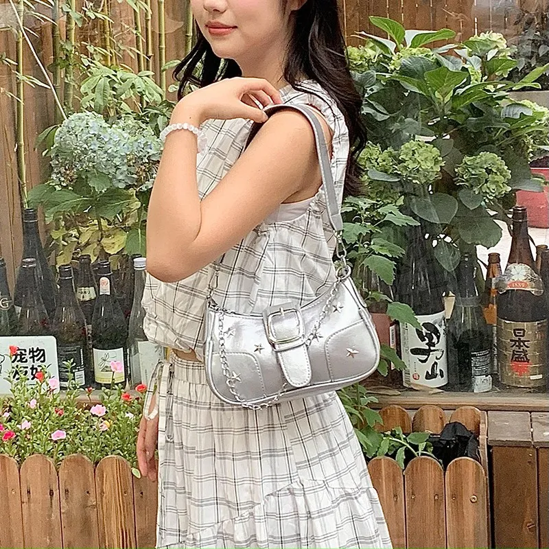 HACIN PU Shoulder Bag Regular Women's Silver-1