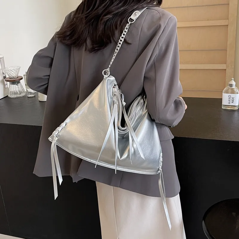 HACIN PU Crossbody Bag, Shoulder Bag Women's Silver/Black-2