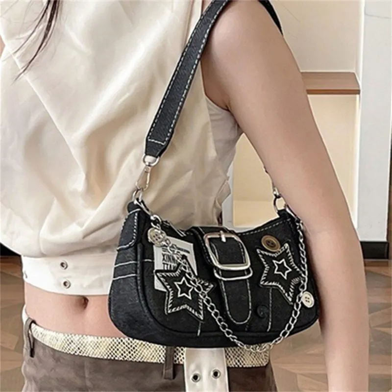 HACIN Denim Handbags Shoulder Bags Regular Women's Black/Blue-3