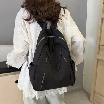 HACIN Nylon Fabric Backpacks Women's Black/Ecru/Blue