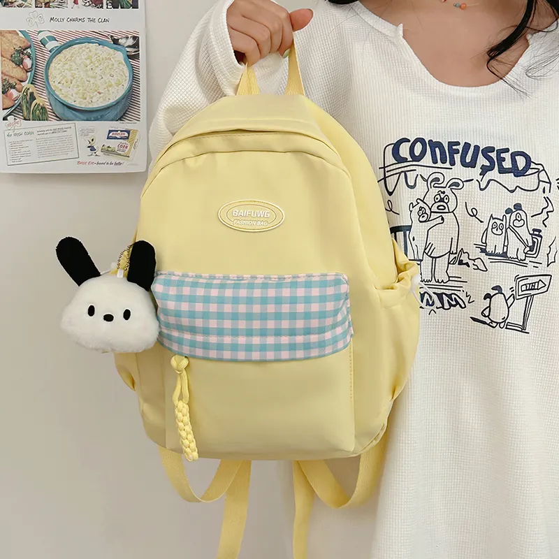 HACIN Nylon Backpack Regular Women's White/Black/Yellow/Green/Blue-4