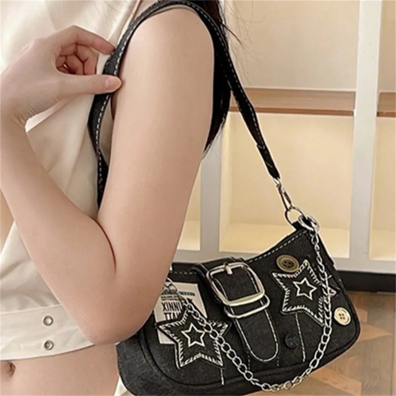 HACIN Denim Handbags Shoulder Bags Regular Women's Black/Blue-2