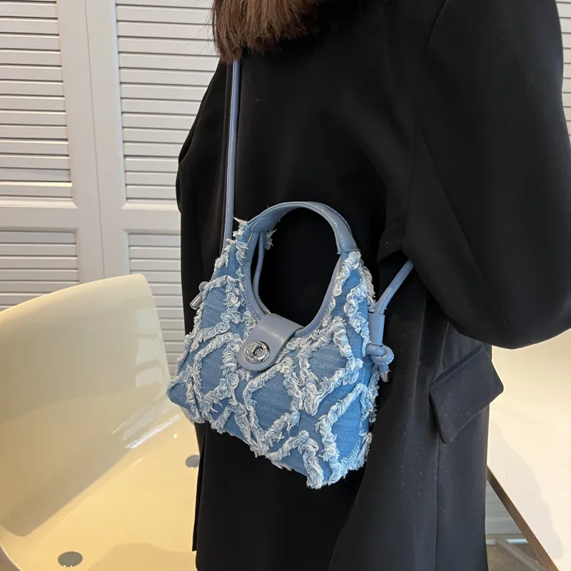 HACIN Denim One Shoulder Handbag Regular Women's Black/White/Blue/Pink-12
