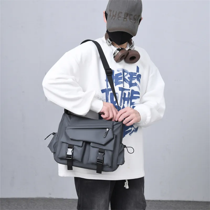 HACIN Nylon Fabric Shoulder Bag, Crossbody Bag Men's Gray/Black-1