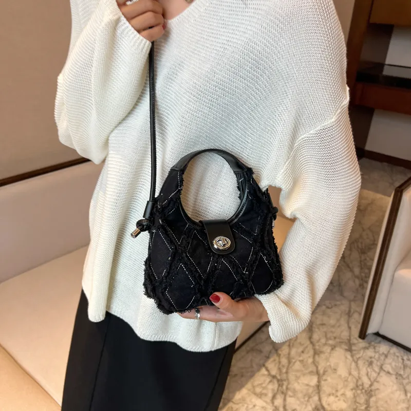 HACIN Denim One Shoulder Handbag Regular Women's Black/White/Blue/Pink-9