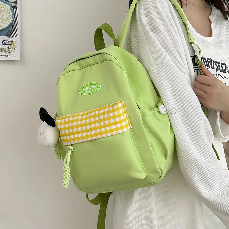 HACIN Nylon Backpack Regular Women's White/Black/Yellow/Green/Blue-9