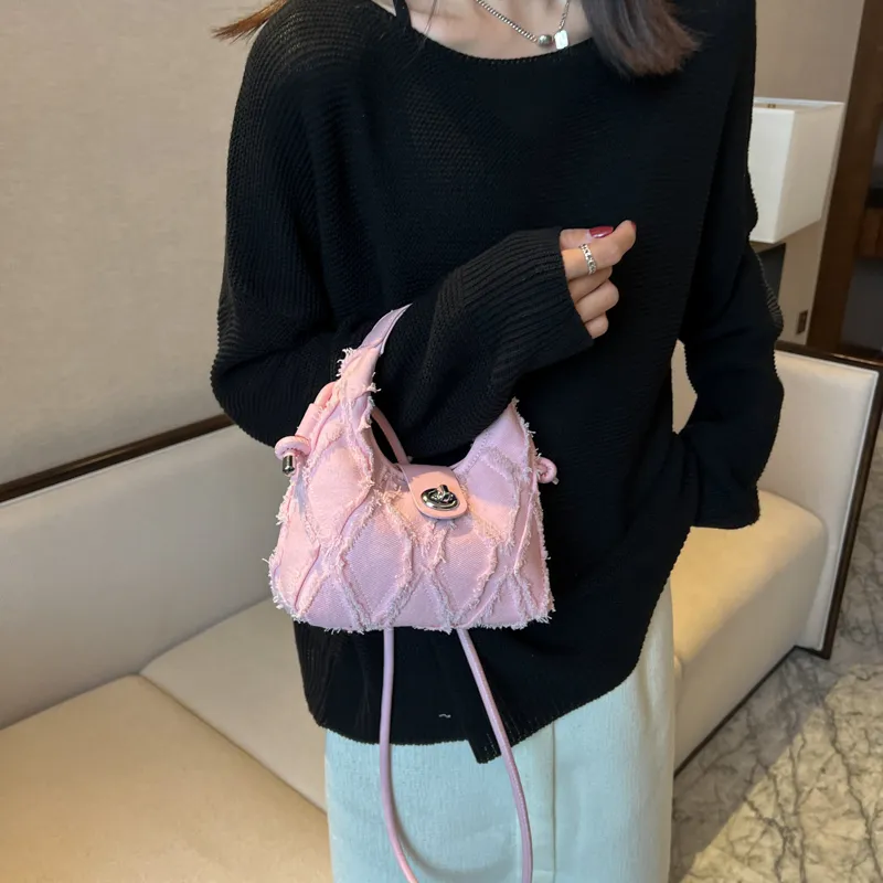 HACIN Denim One Shoulder Handbag Regular Women's Black/White/Blue/Pink-19