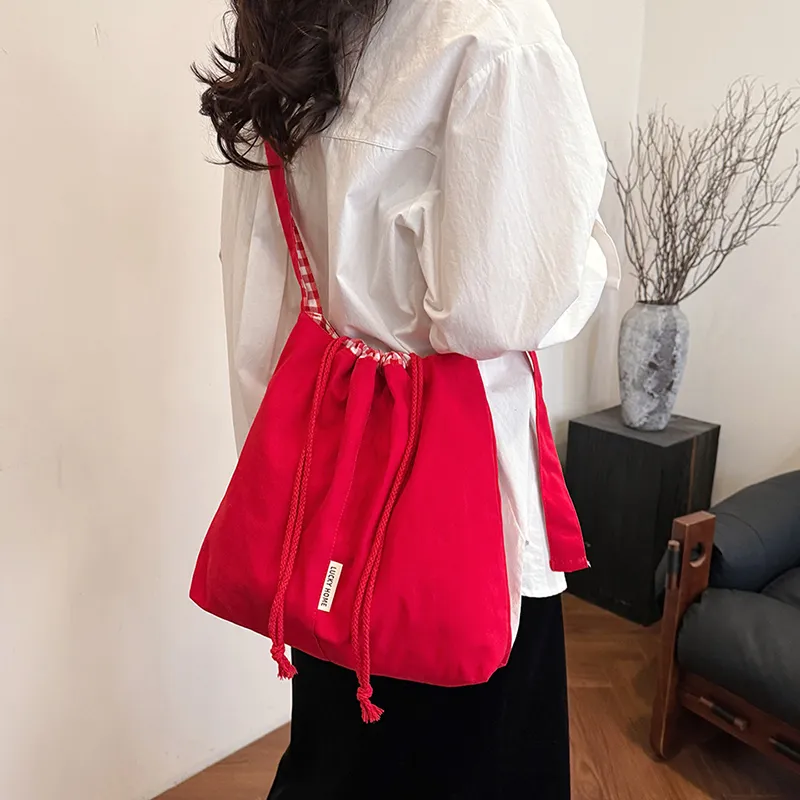 HACIN Denim Shoulder Bag Women's Red/Blue-1