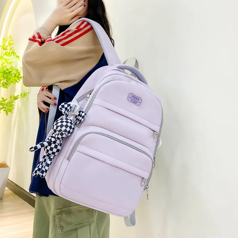 HACIN Nylon Backpack Women's Purple/Black/Khaki/Pink-1
