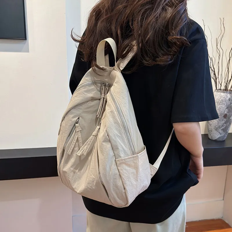 HACIN Nylon Fabric Backpacks Women's Black/Ecru/Blue-4
