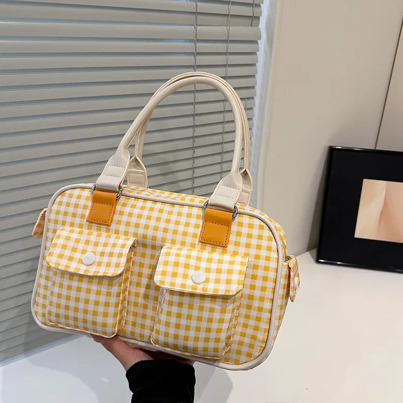 HACIN Fabric Handbag Regular Women's Yellow/Blue-1