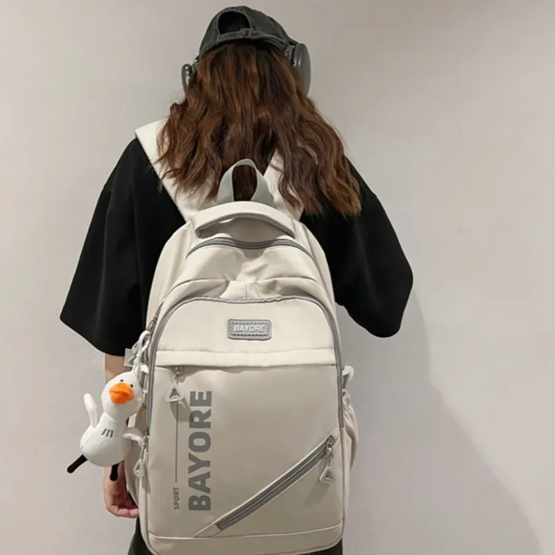 HACIN Nylon Backpack Unisex White/Black/Blue/Pink-1