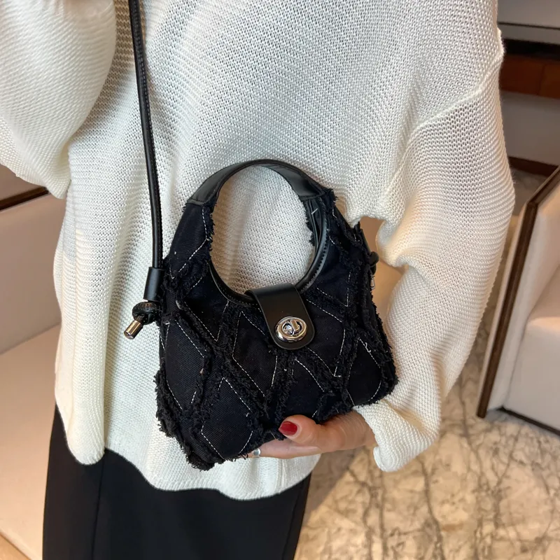 HACIN Denim One Shoulder Handbag Regular Women's Black/White/Blue/Pink-8