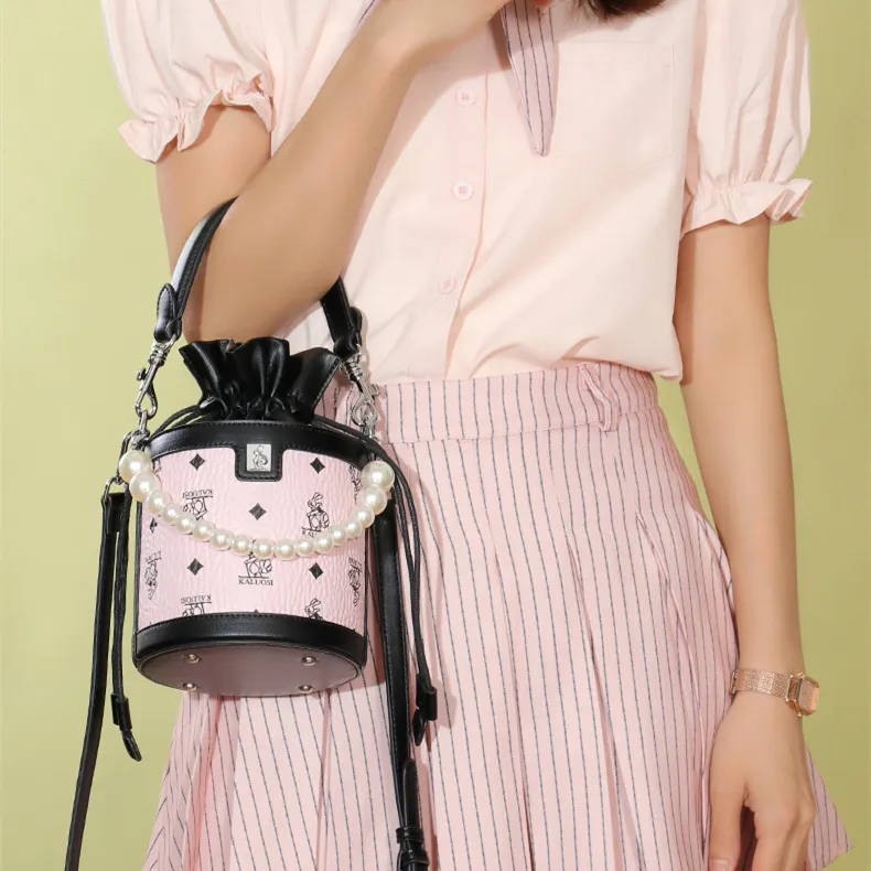 HACIN PU Crossbody One Shoulder Handbag Regular Women's Ecru/Pink-5
