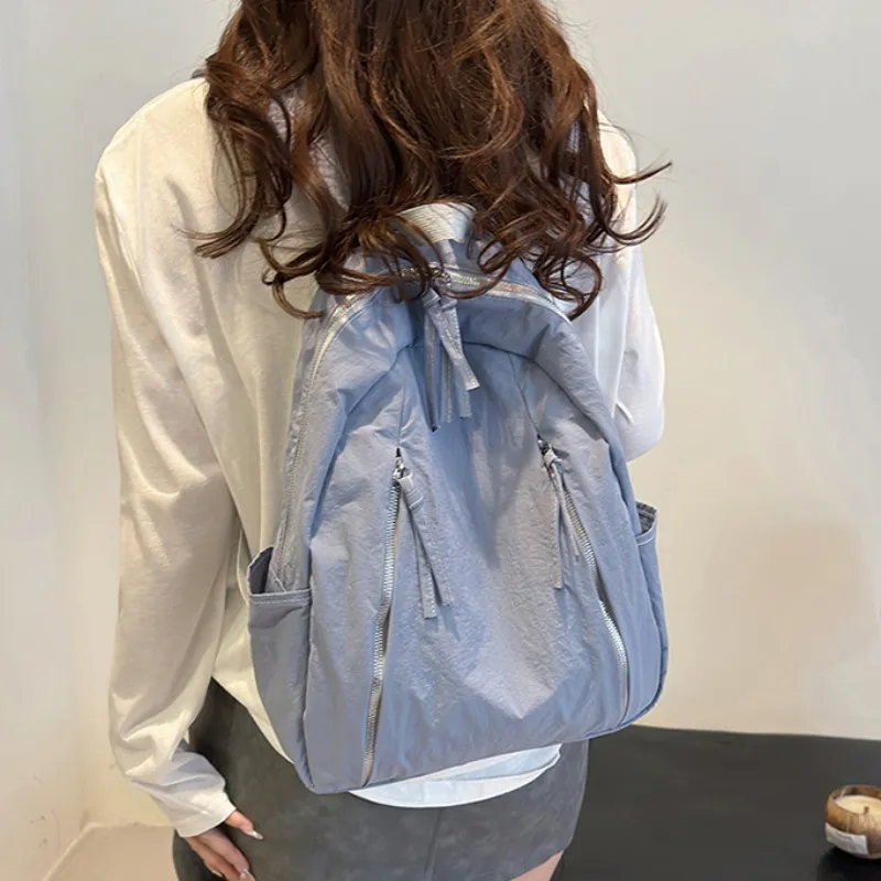 HACIN Nylon Fabric Backpacks Women's Black/Ecru/Blue-10