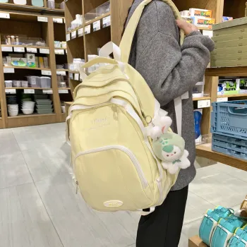 HACIN Nylon Backpack Women's Light Yellow/Light Green/White/Black