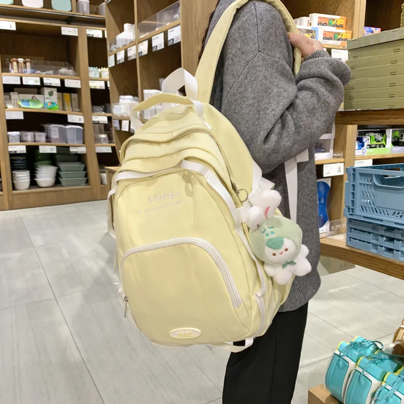 HACIN Nylon Backpack Women's Light Yellow/Light Green/White/Black-0
