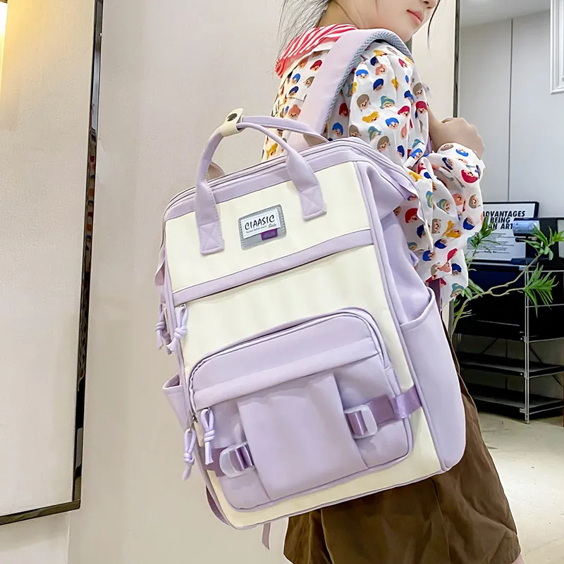 HACIN Nylon Backpack Regular Unisex Black/Purple/Khaki/Green-5