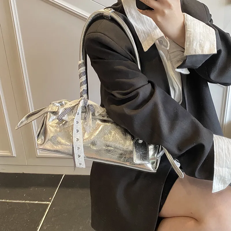 HACIN PU Shoulder Bag Women's Silver-3