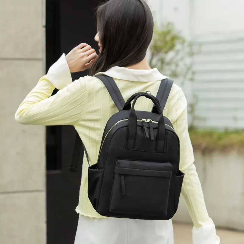 HACIN Oxford Backpack Women's Trendy Gray/Pearl Black/Apricot-0