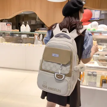 HACIN Nylon Backpack Women's Khaki/Sky Blue/Pink/Black