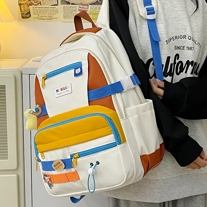 HACIN Nylon Backpack Regular Women's Black/Yellow/Blue/Pink-5