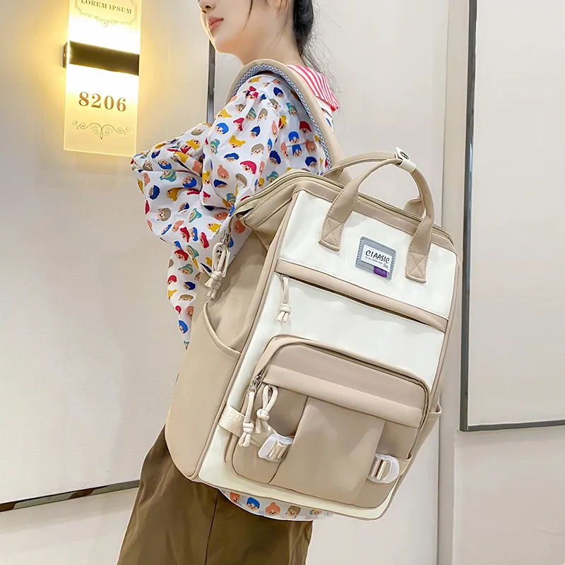 HACIN Nylon Backpack Regular Unisex Black/Purple/Khaki/Green-7