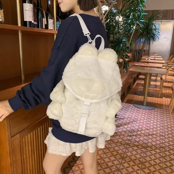 HACIN Plush Backpacks Women's Ecru Khaki/Pink