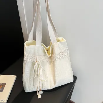 HACIN Canvas Handbag, Shoulder Bag Regular Women's Ecru