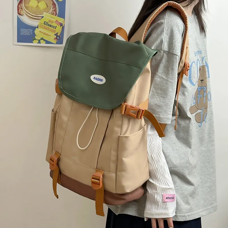 HACIN Nylon Backpack Unisex Blue/Khaki-2