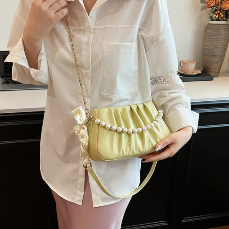 HACIN PU Shoulder Bag Women's White/Ecru/Black/Green/Pink-9
