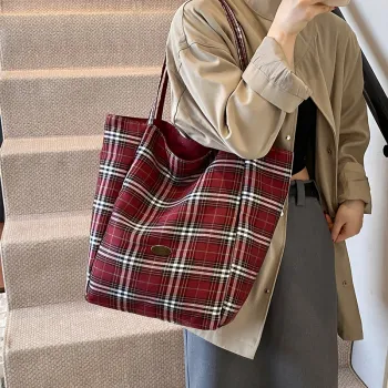 HACIN Nylon Shoulder Bag Women's Red Plaid/Blue Plaid/Zebra Print/Leopard Print