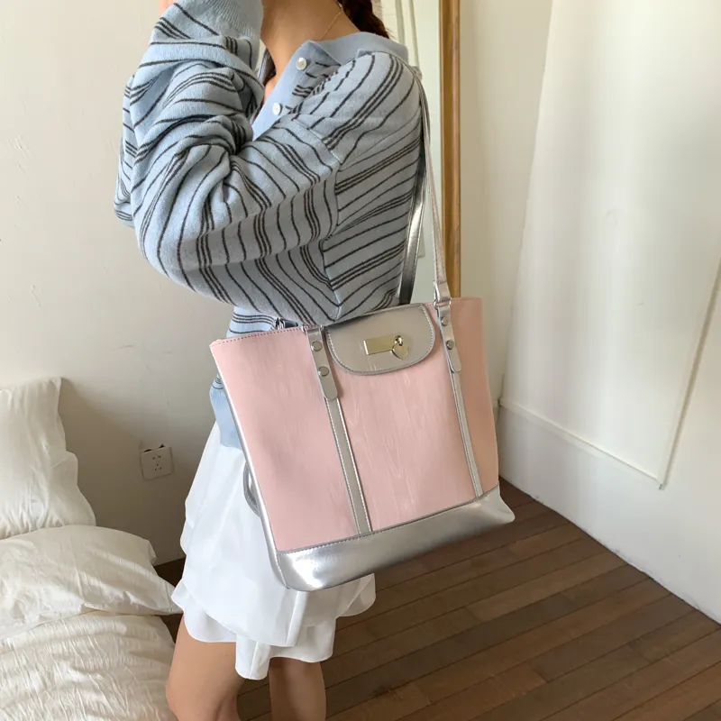 HACIN Composite Leather Shoulder Bag Women's Pink-3