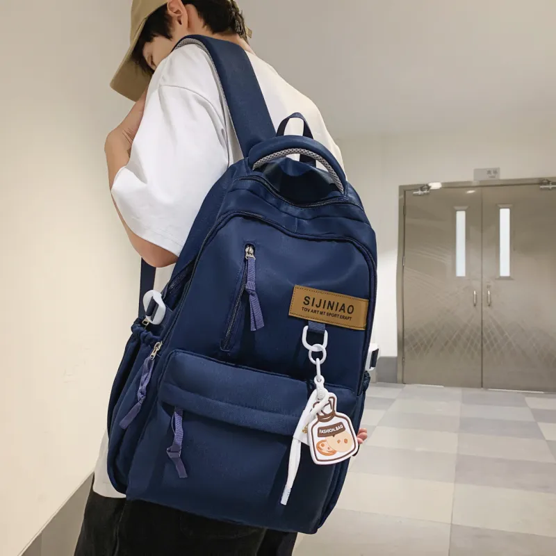 HACIN Nylon Backpack Unisex White/Black/Red/Blue-8